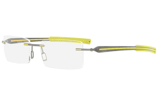 jordan rimless yellow green eyeglasses frame viewed from a 45-degree angle.