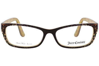 juicy couture rectangle leopard eyeglasses frame viewed from front angle.