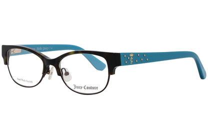 juicy couture browline blue eyeglasses frame viewed from a 45-degree angle.