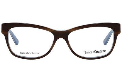 juicy couture wayfarer brown eyeglasses frame viewed from front angle.