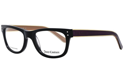 juicy couture wayfarer purple eyeglasses frame viewed from a 45-degree angle.