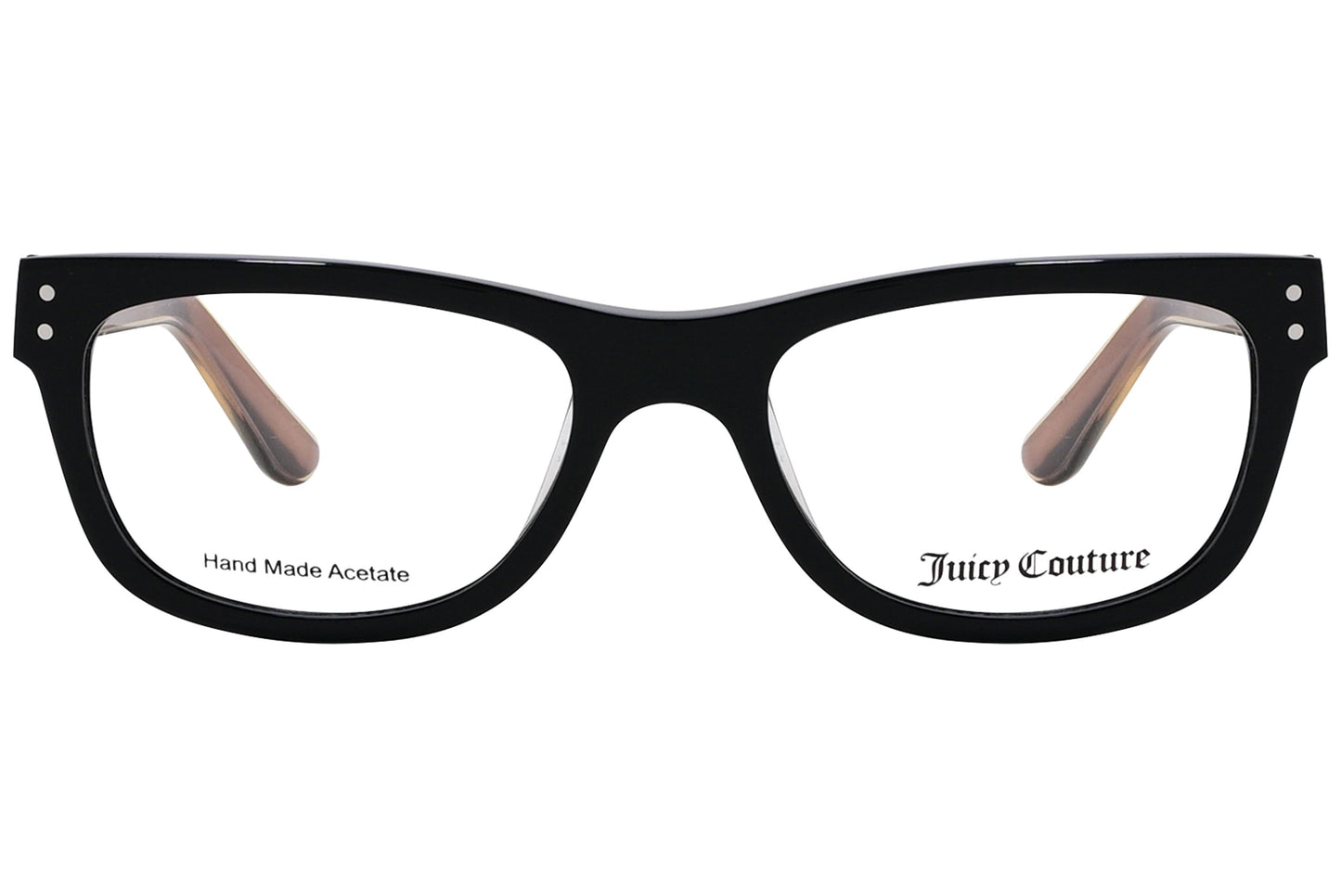 juicy couture wayfarer purple eyeglasses frame viewed from front angle.