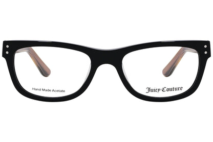 juicy couture wayfarer purple eyeglasses frame viewed from front angle.