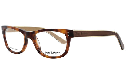 juicy couture wayfarer tortoise eyeglasses frame viewed from a 45-degree angle.