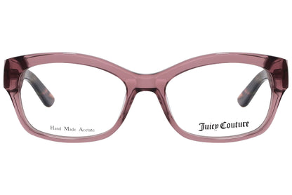 juicy couture wayfarer tortoise eyeglasses frame viewed from front angle.