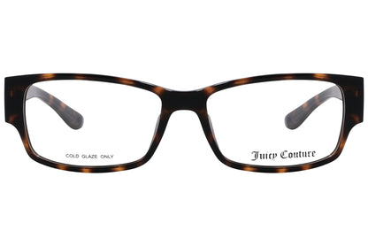 juicy couture rectangle tortoise eyeglasses frame viewed from front angle.