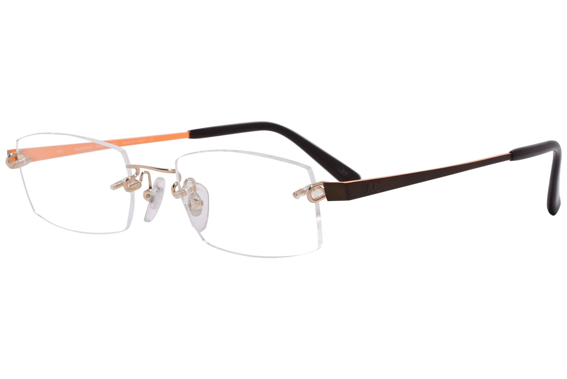 kauzo kawasaki rectangle brown and black eyeglasses frame viewed from a 45-degree angle.