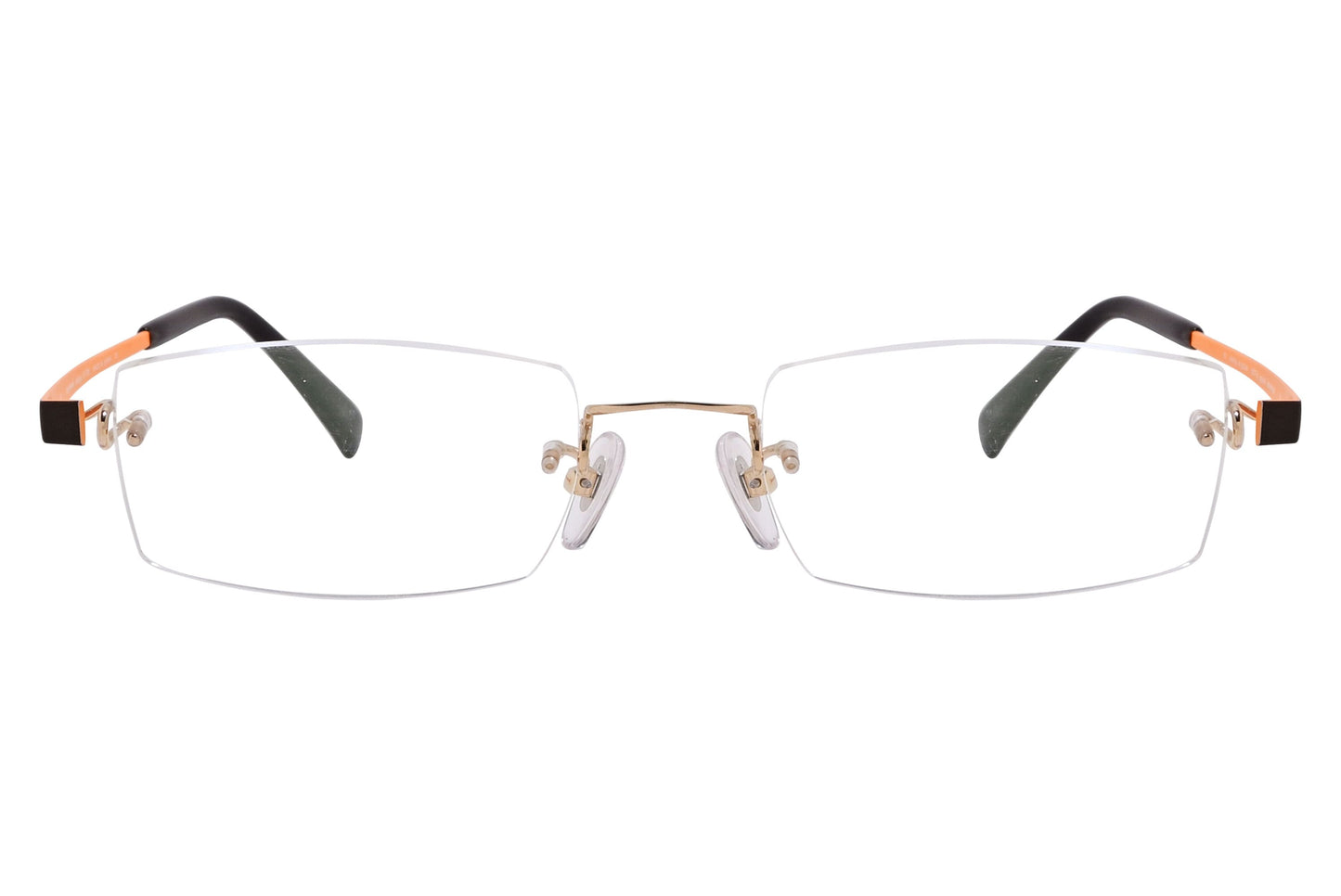 kauzo kawasaki rectangle brown and black eyeglasses frame viewed from front angle.