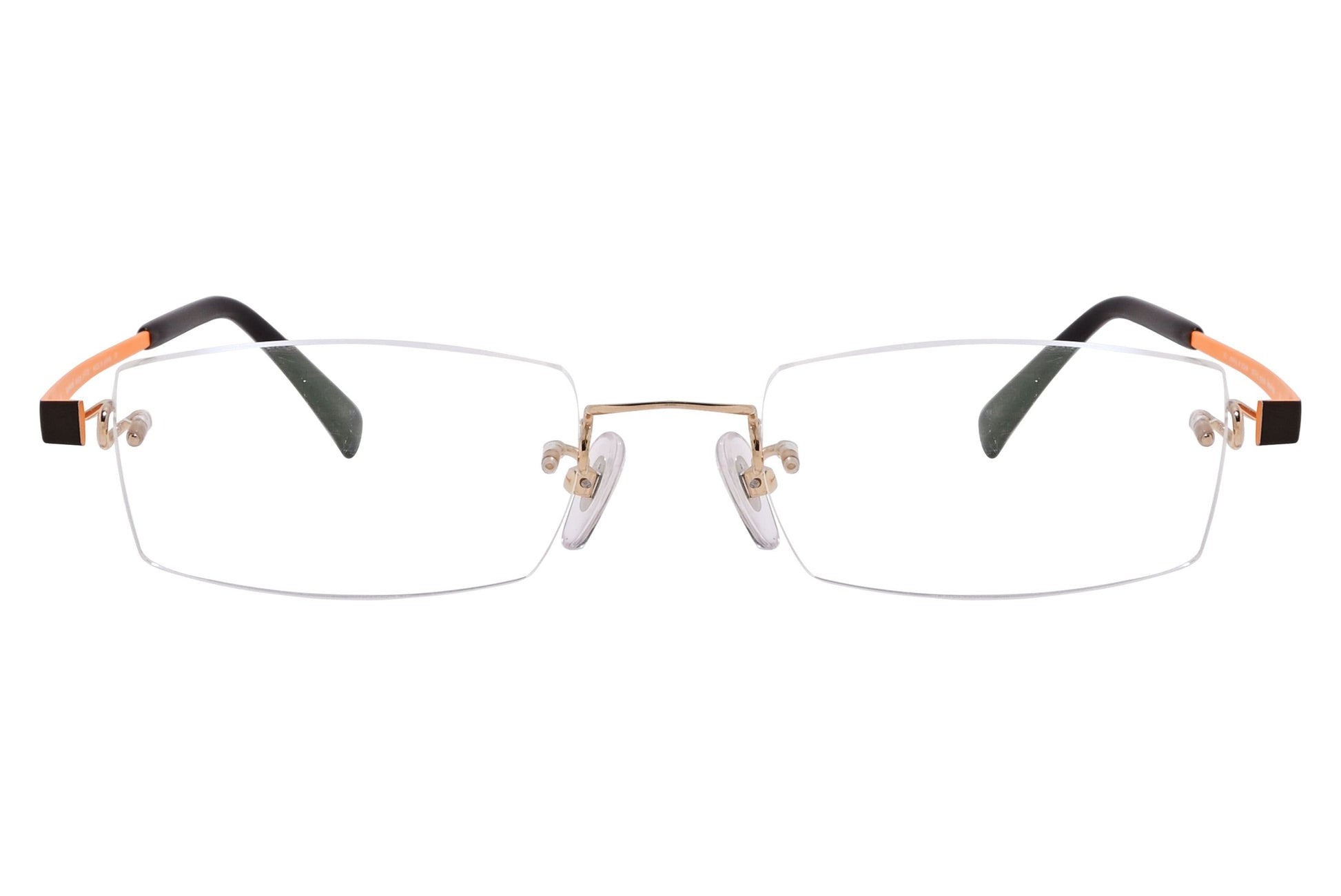 kauzo kawasaki rectangle brown and black eyeglasses frame viewed from front angle.