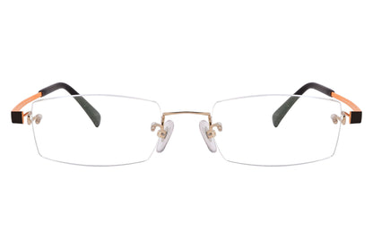 kauzo kawasaki rectangle brown and black eyeglasses frame viewed from front angle.