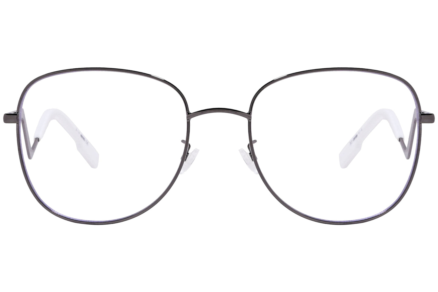 kenzo geometric metal and white eyeglasses frame viewed from front angle.