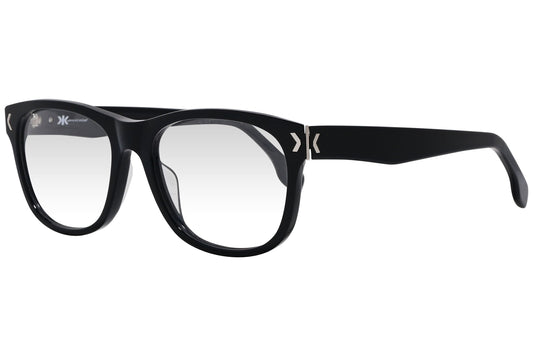 kiss & kill wayfarer black eyeglasses frame viewed from a 45-degree angle.