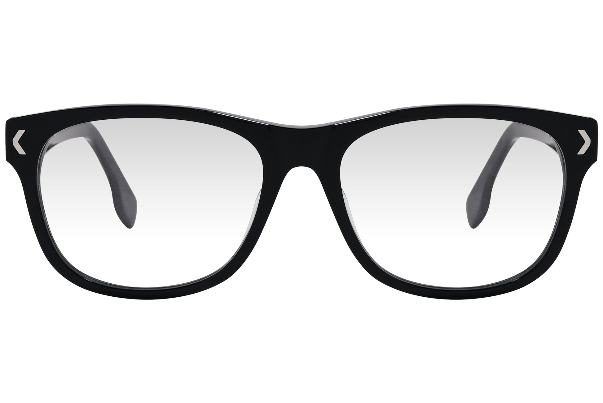 kiss & kill wayfarer black eyeglasses frame viewed from front angle.