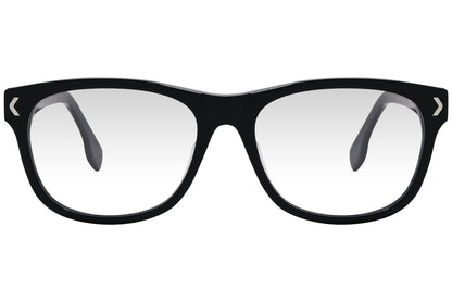 kiss & kill wayfarer black eyeglasses frame viewed from front angle.