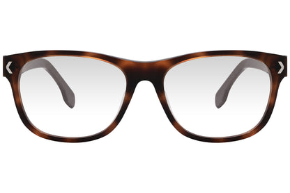 kiss & kill wayfarer tortoise eyeglasses frame viewed from front angle.