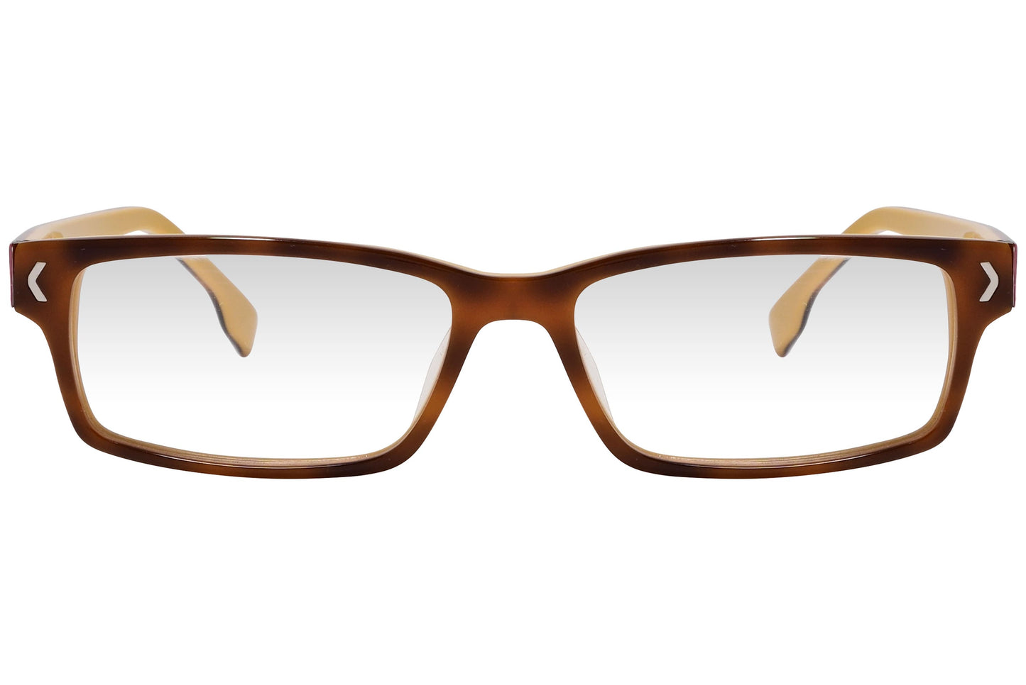 kiss & kill rectangle brown eyeglasses frame viewed from front angle.