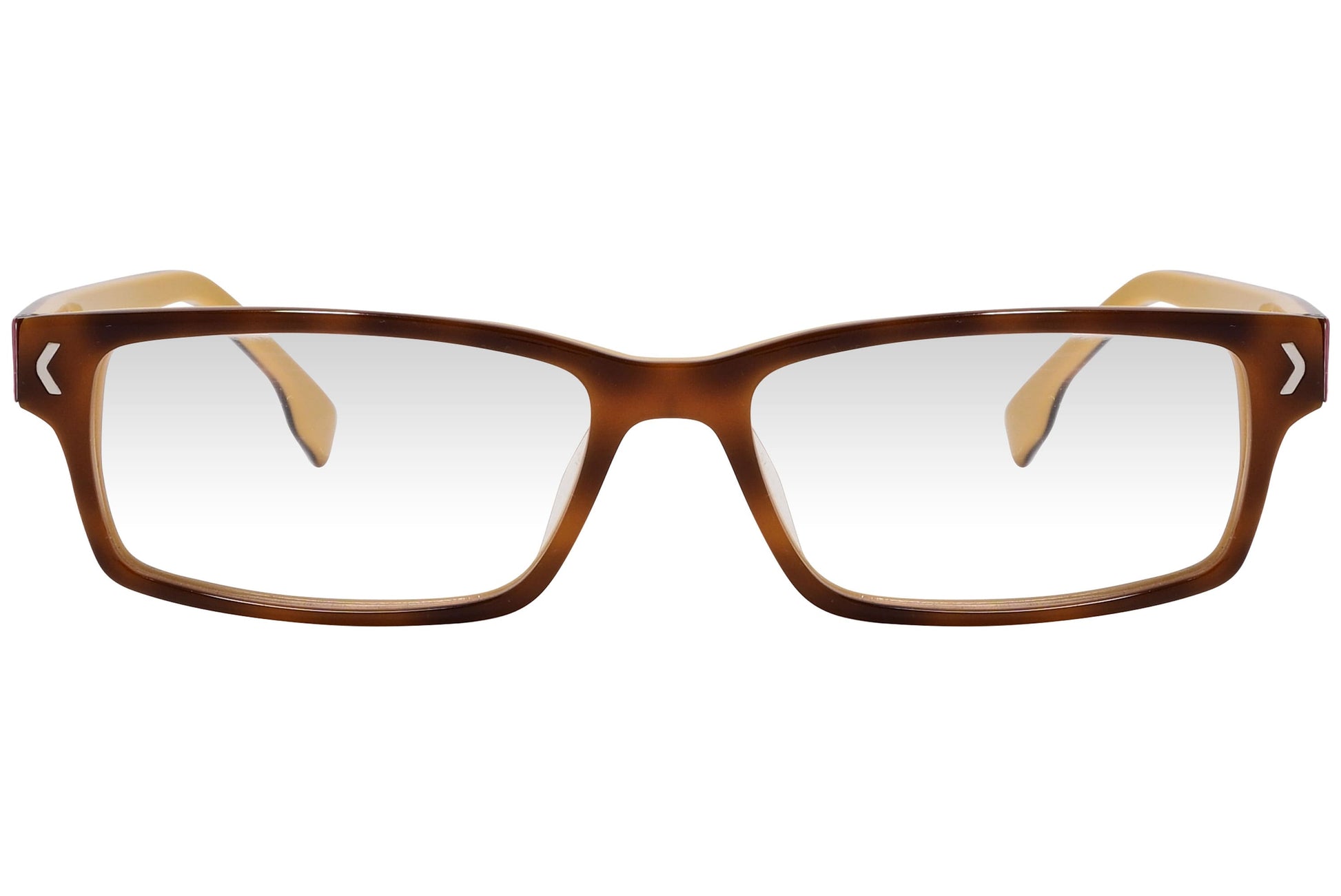 kiss & kill rectangle brown eyeglasses frame viewed from front angle.