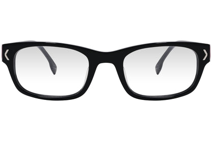 kiss & kill wayfarer black eyeglasses frame viewed from front angle.