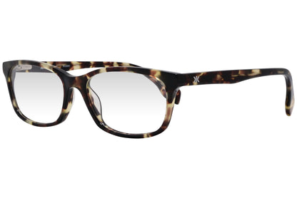 kiss & kill wayfarer tortoise eyeglasses frame viewed from a 45-degree angle.