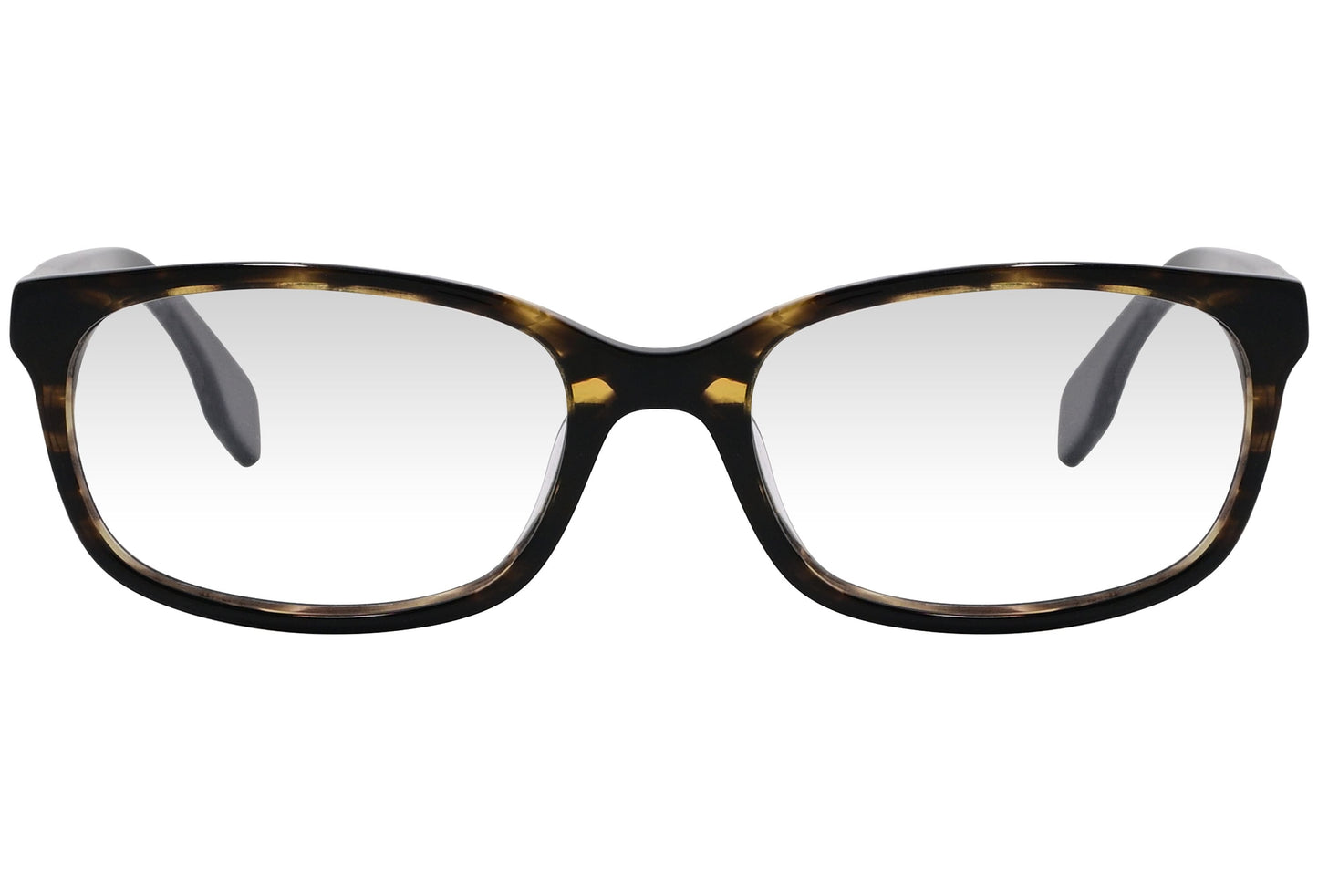 kiss & kill rectangle tortoise eyeglasses frame viewed from front angle.