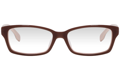 kiss & kill rectangle brown eyeglasses frame viewed from front angle.