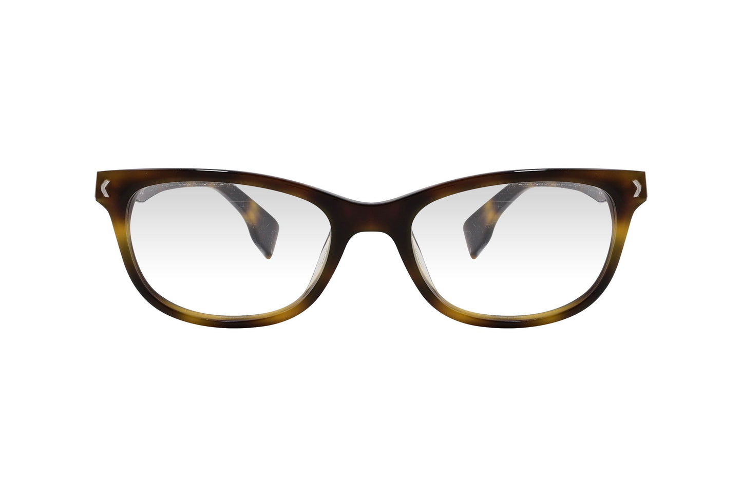 kiss & kill oval tortoise eyeglasses frame viewed from front angle.