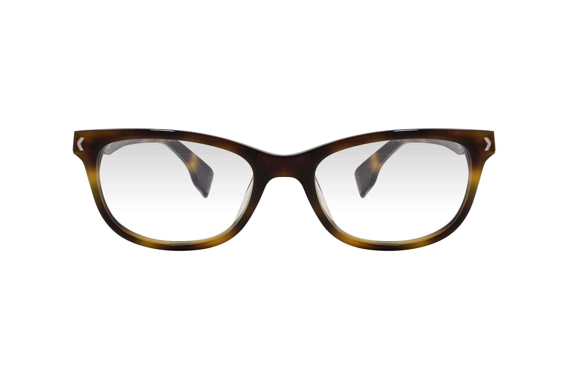 kiss & kill oval tortoise eyeglasses frame viewed from front angle.