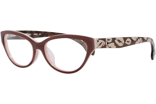 kisskill cat-eye brown eyeglasses frame viewed from a 45-degree angle.