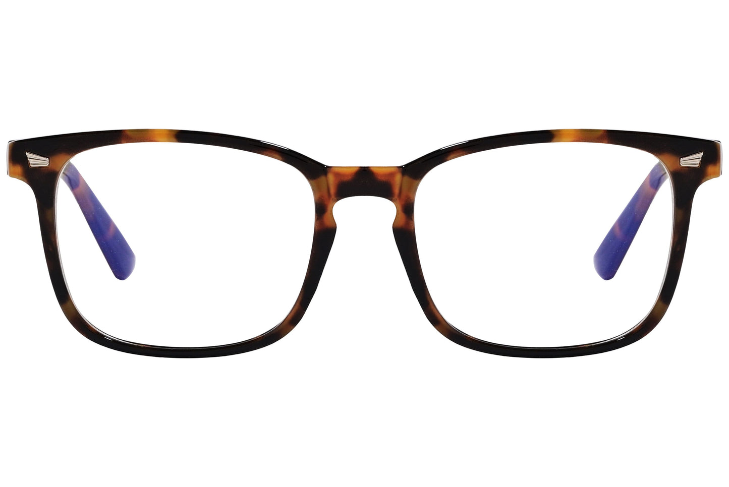 likii square tortoise eyeglasses frame viewed from front angle.