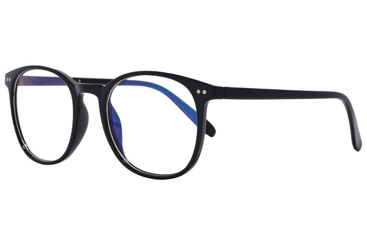 likii round black eyeglasses frame viewed from a 45-degree angle.