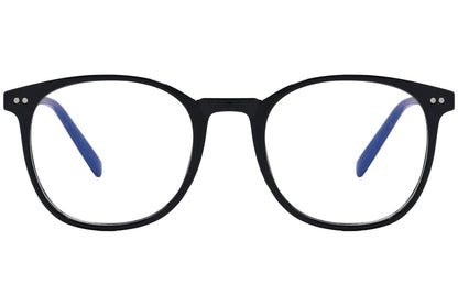 likii round black eyeglasses frame viewed from front angle.