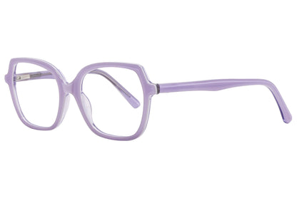 lj geometric light purple eyeglasses frame viewed from a 45-degree angle.