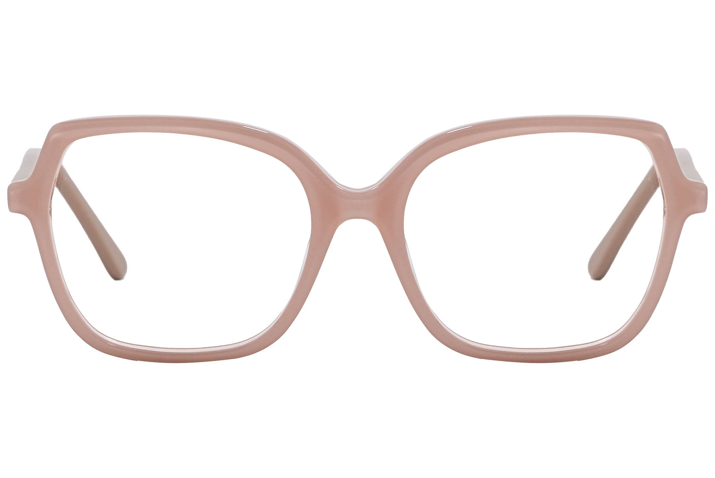 lj geometric light brown eyeglasses frame viewed from front angle.