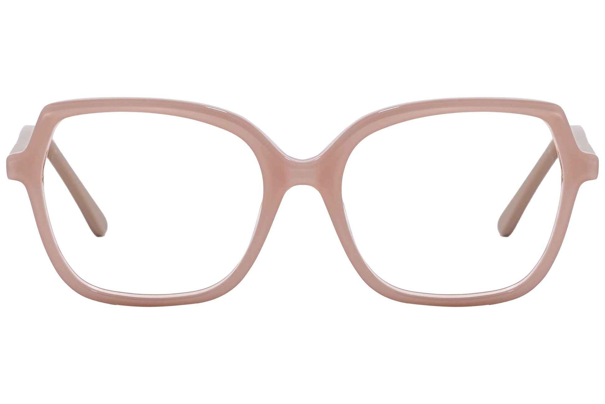 lj geometric light brown eyeglasses frame viewed from front angle.