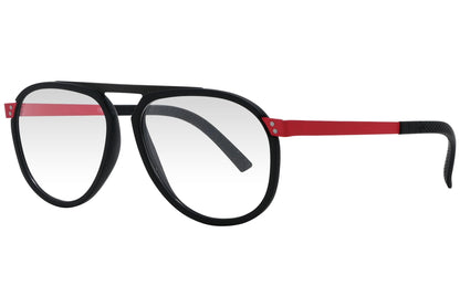 look@me aviator red eyeglasses frame viewed from a 45-degree angle.