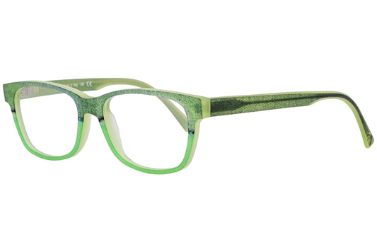 look@me wayfarer green eyeglasses frame viewed from a 45-degree angle.