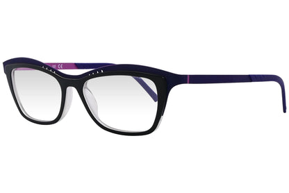 look browline purple eyeglasses frame viewed from a 45-degree angle.