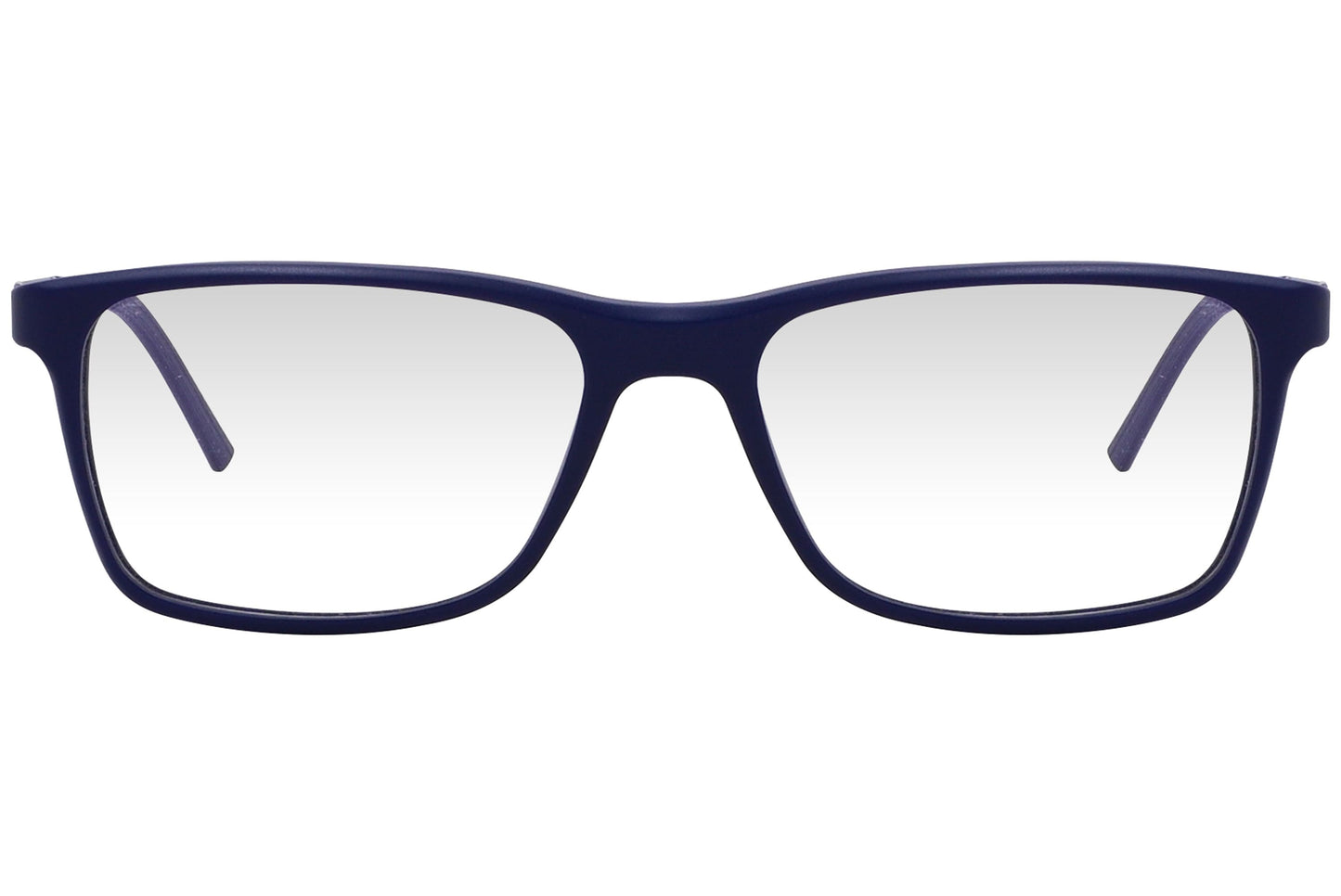 look rectangle blue eyeglasses frame viewed from front angle.