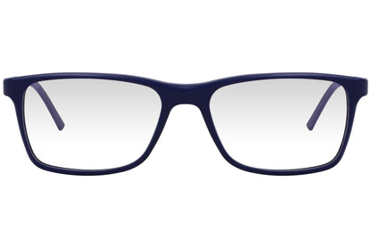 look rectangle blue eyeglasses frame viewed from front angle.