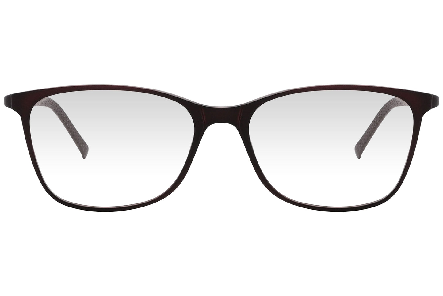 look rectangle brown eyeglasses frame viewed from front angle.