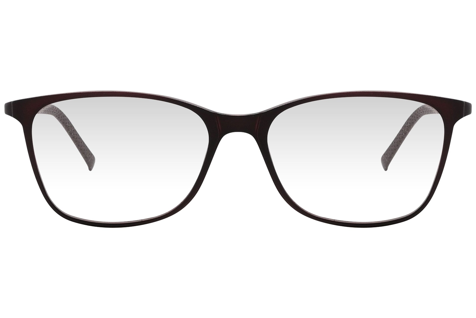 look rectangle brown eyeglasses frame viewed from front angle.