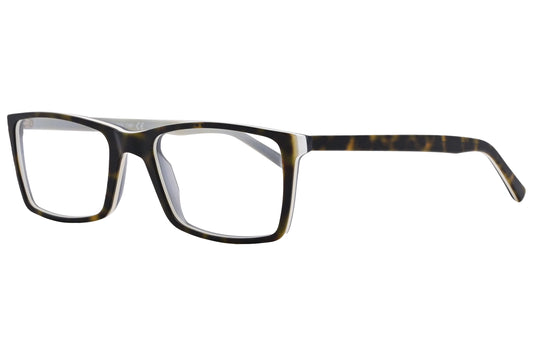 look rectangle yellow tortoise eyeglasses frame viewed from a 45-degree angle.