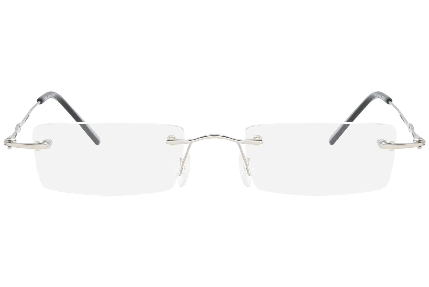 lumix rimless black eyeglasses frame viewed from front view.