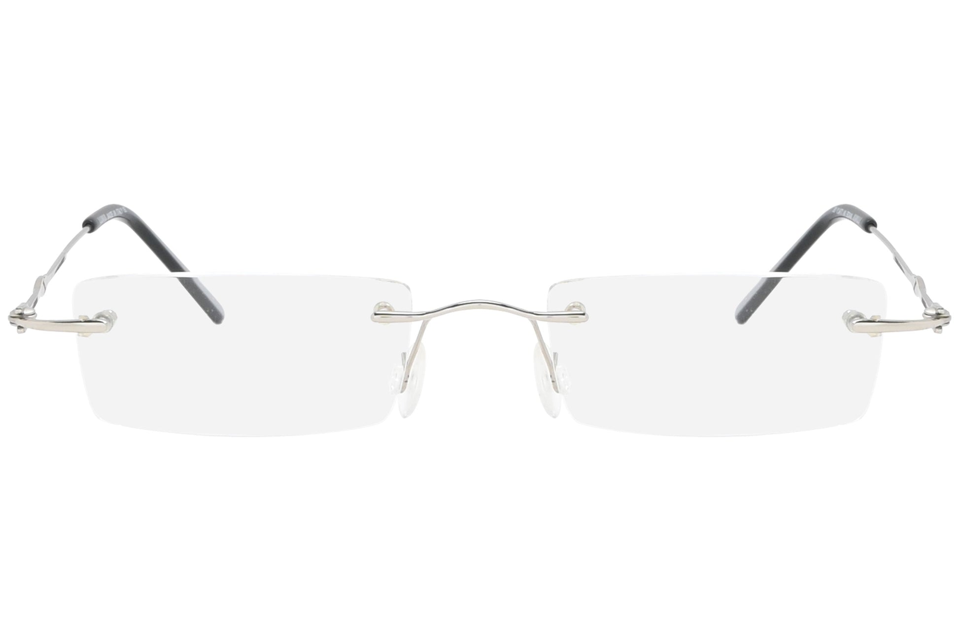 lumix rimless black eyeglasses frame viewed from front view.