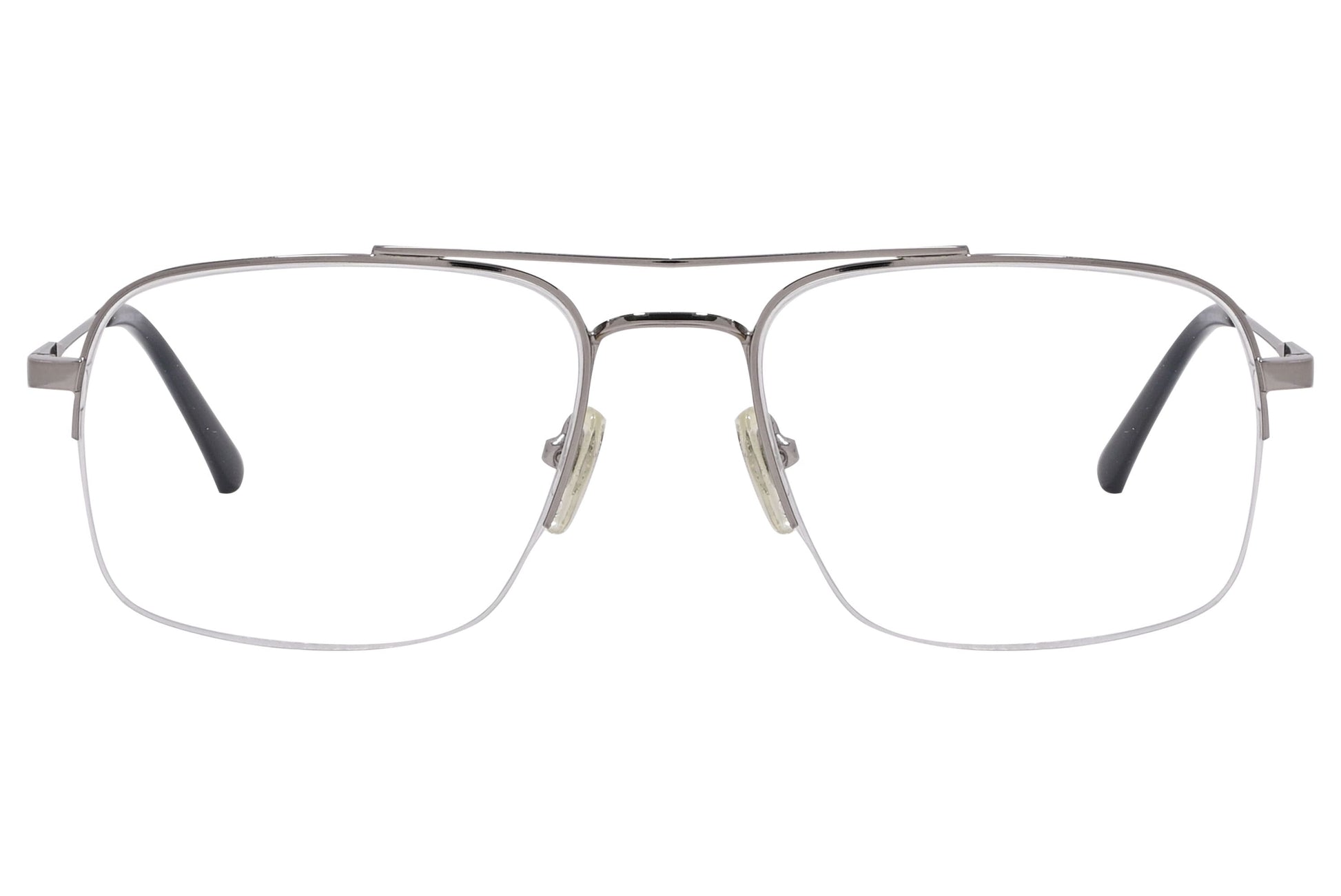 magneto aviator gray eyeglasses frame viewed from front angle.