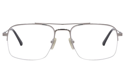 magneto aviator gray eyeglasses frame viewed from front angle.