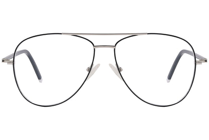 magneto aviator silver eyeglasses frame viewed from front angle.