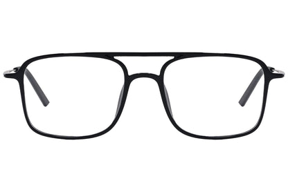 magneto aviator black eyeglasses frame viewed from front angle.