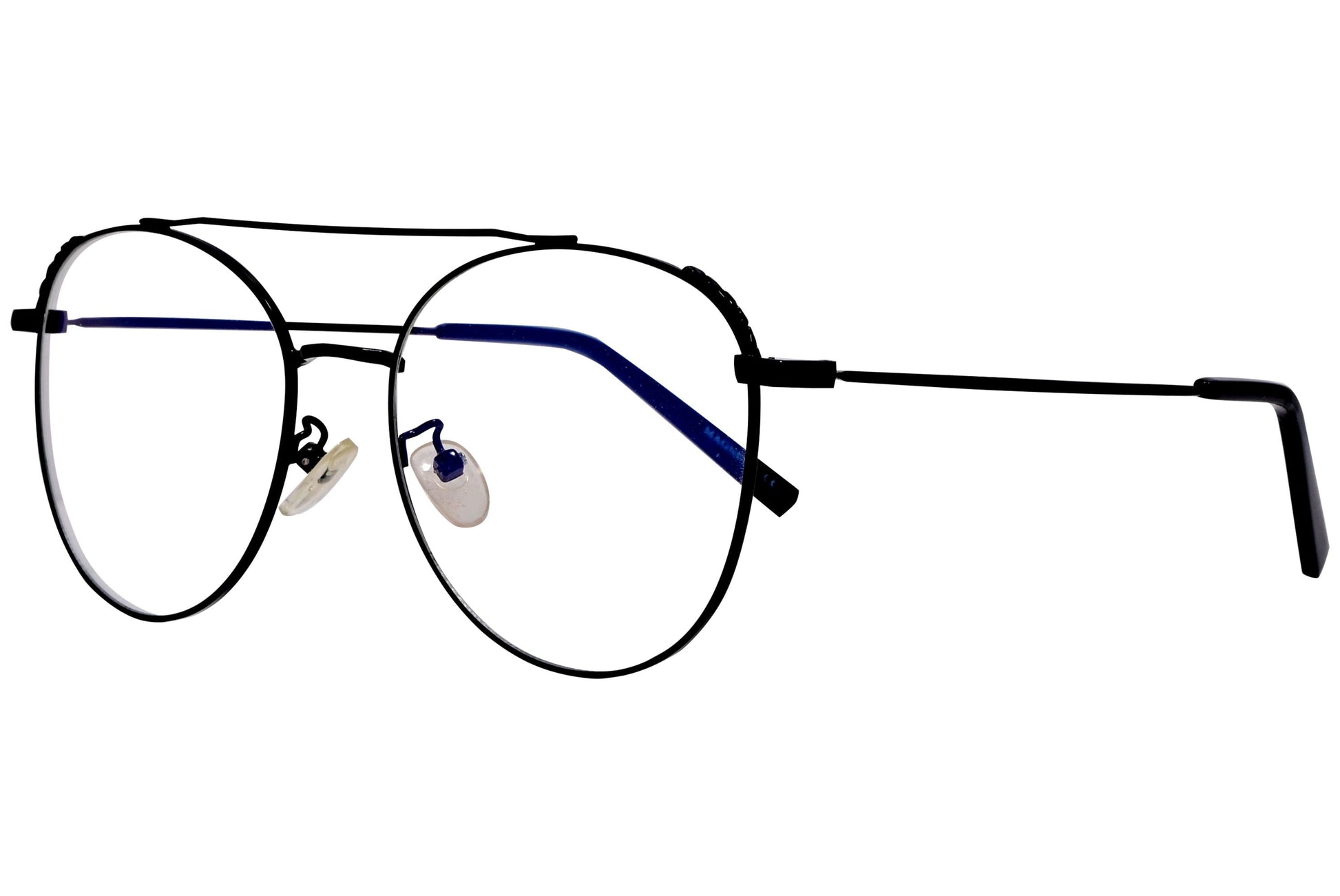 magneto aviator black eyeglasses frame viewed from a 45-degree angle.