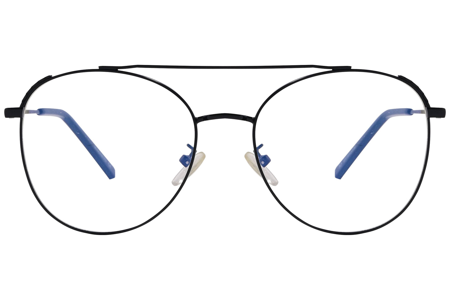 magneto aviator black eyeglasses frame viewed from front angle.